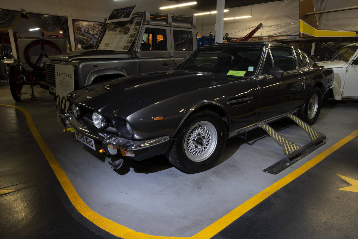 A James Bond film Aston Martin V8 Vantage is showcased at the Hollywood Cars Museum in Las Vega ...