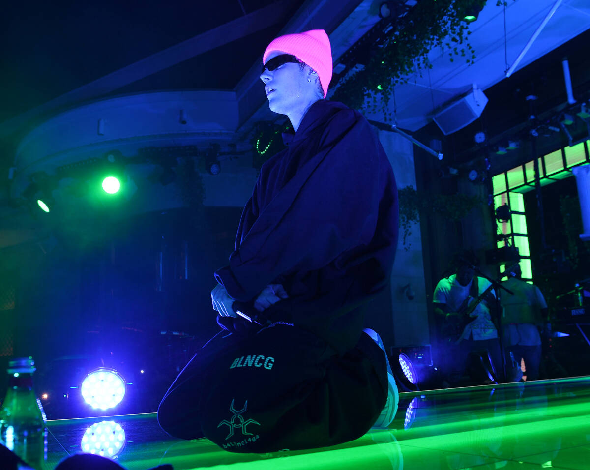 Pop superstar Justin Bieber performs at XS Nightclub at Wynn Las Vegas on Oct. 9 as part of "Ju ...
