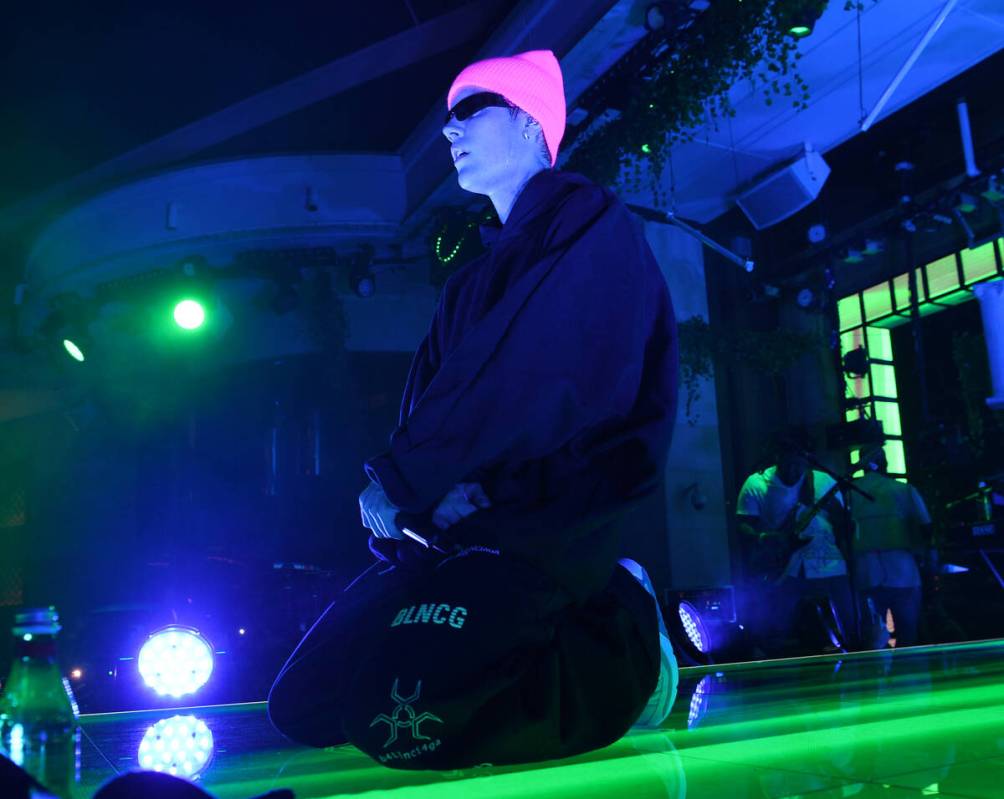 Pop superstar Justin Bieber performs at XS Nightclub at Wynn Las Vegas on Oct. 9 as part of "Ju ...
