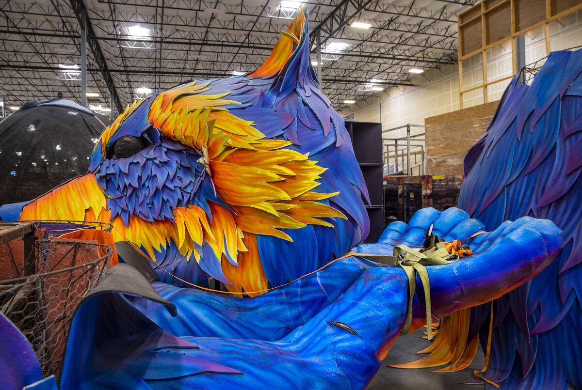 Former sculpture pieces are stored for future use within the Electric Daisy Carnival warehouse ...