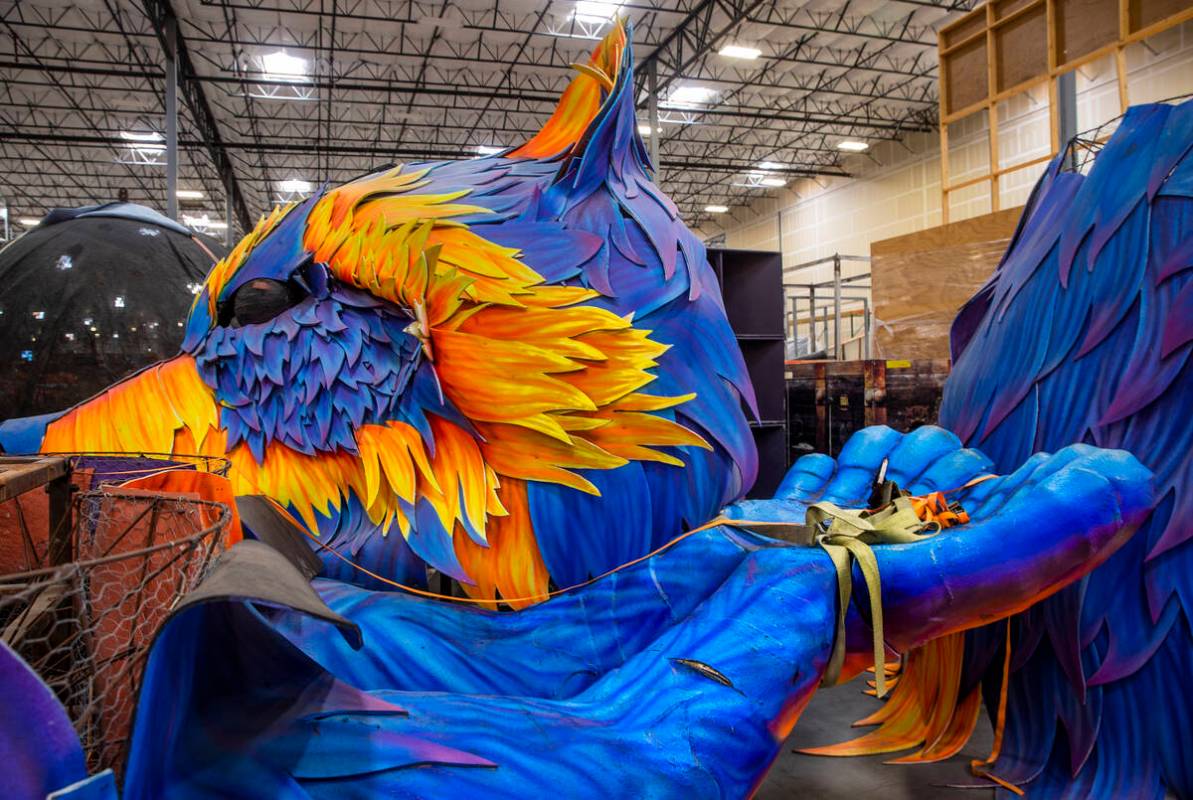 Former sculpture pieces are stored for future use within the Electric Daisy Carnival warehouse ...