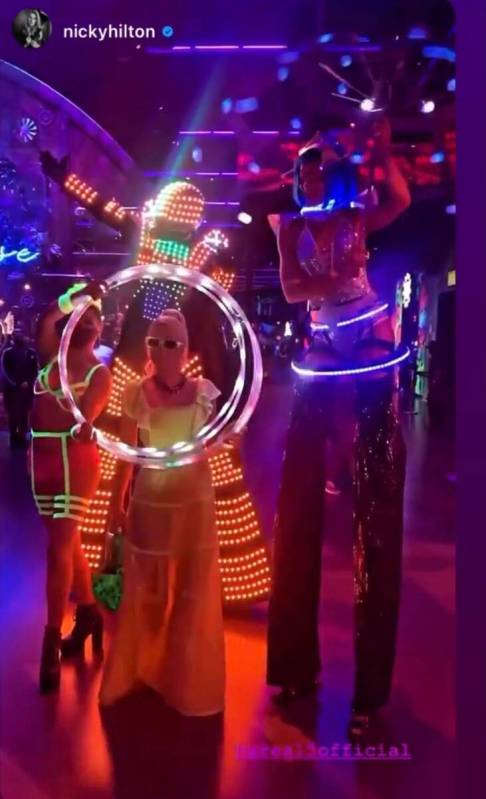 Paris Hilton is shown at Area15 during her and Carter Reum's dual bachelor/bachelorette parties ...