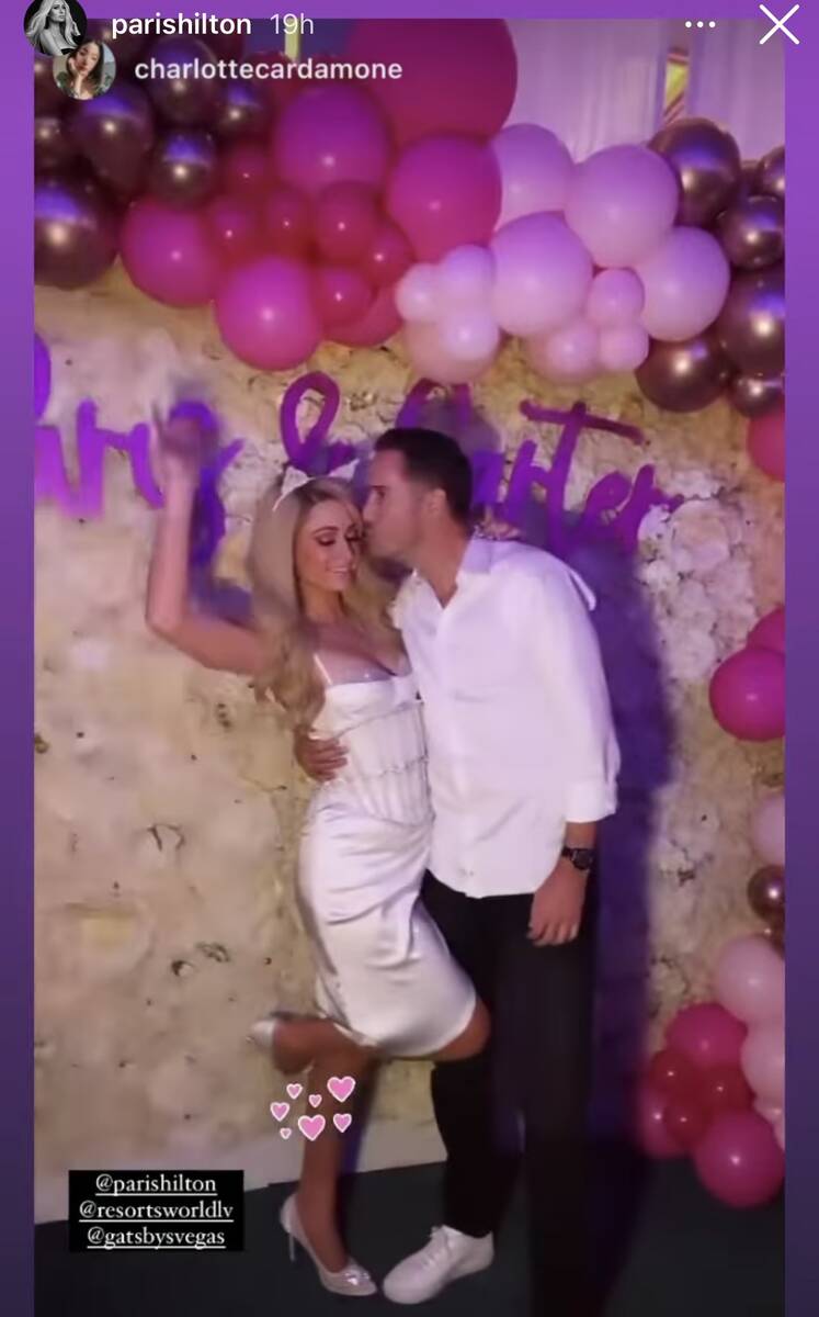 Paris Hilton and Carter Reum are shown during their dual bachelor/bachelorette party at Resorts ...