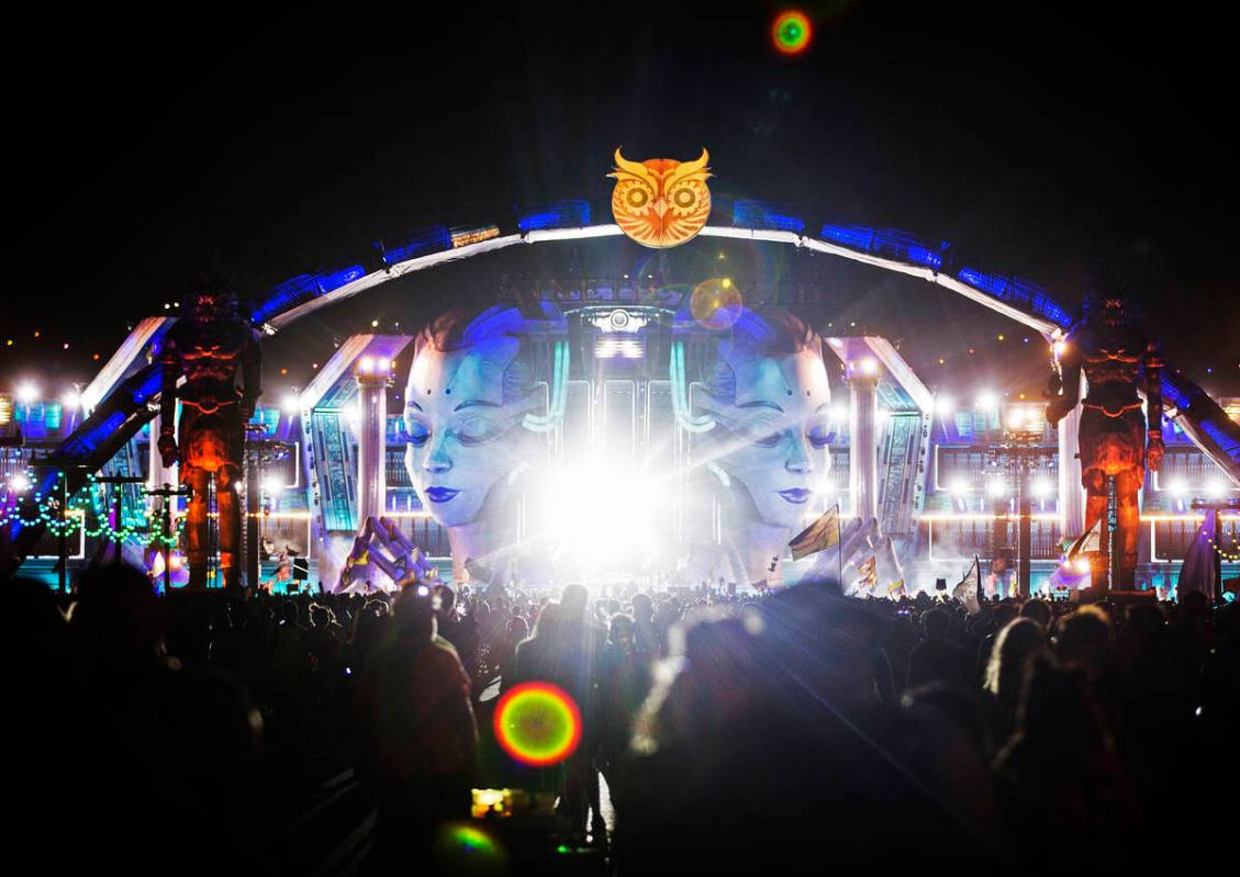 Concert goers make their way to the Kinetic Field stage during day two of Electric Daisy Carniv ...