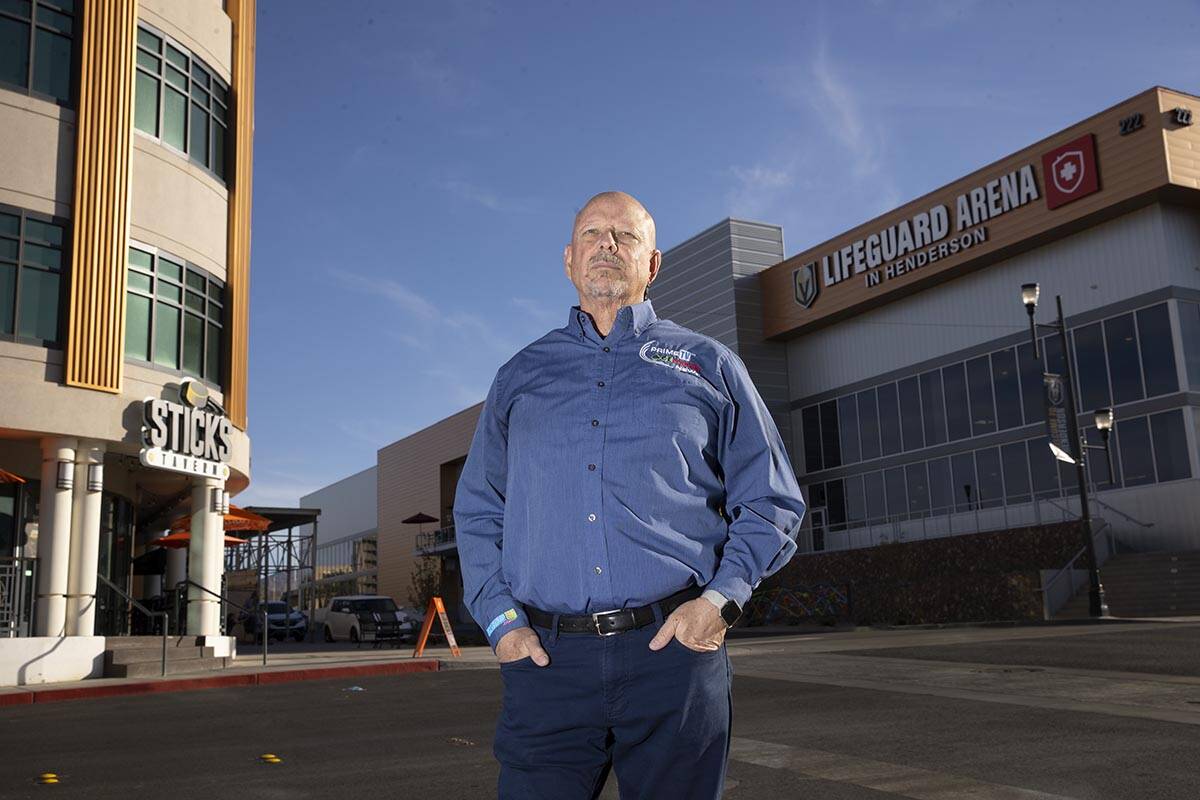 Vernon Van Winkle, president and CEO of KPVM Pahrump, poses for a portrait in front of the buil ...