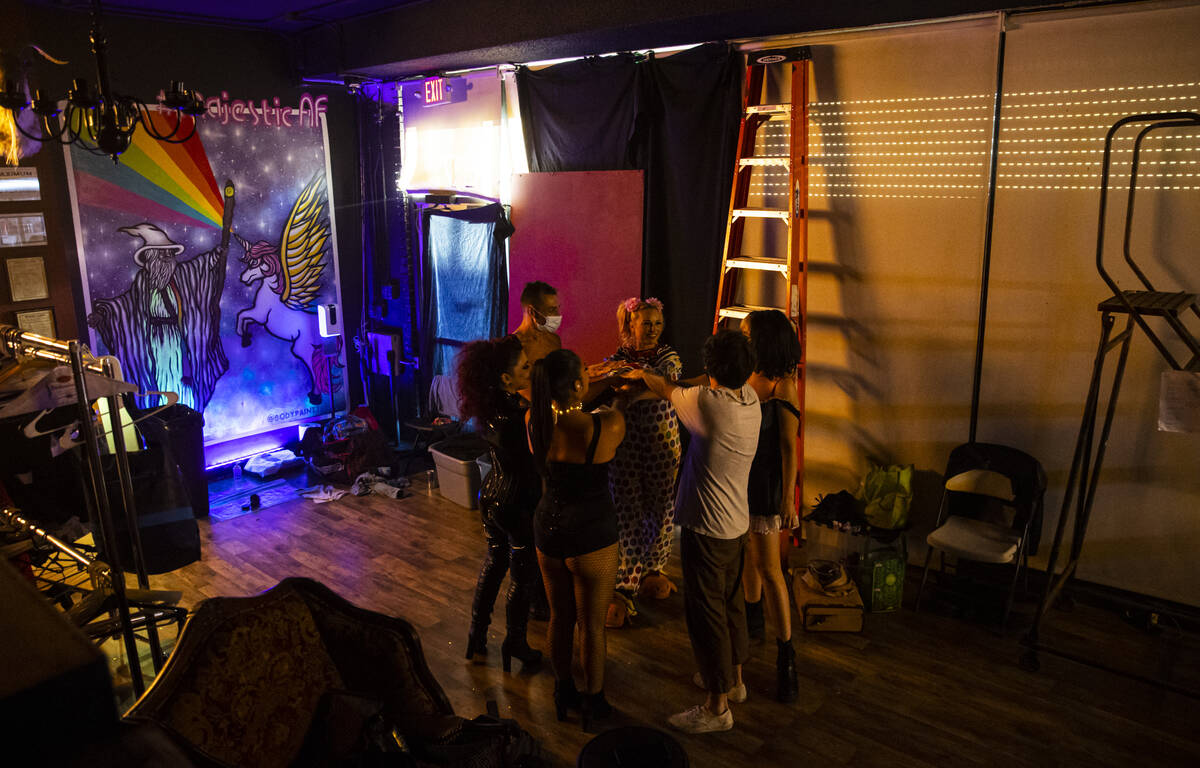 The cast of ҈ot TrashӠhuddle before a show at Majestic Repertory Theatre in the Art ...