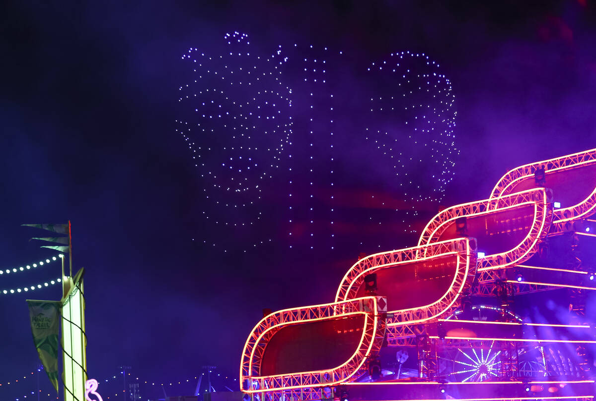 A drone show lights up the sky during the second day of the Electric Daisy Carnival at the Las ...