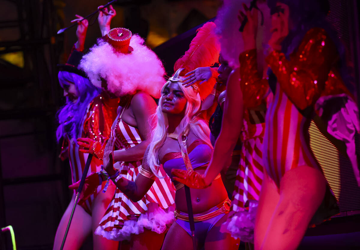 Dancers perform at the Stereo Bloom stage during the second day of the Electric Daisy Carnival ...