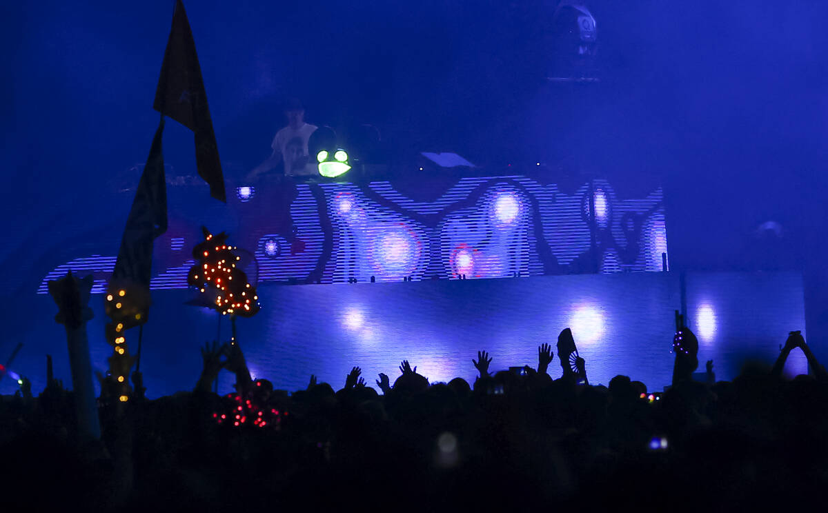 Deadmau5 performs at the Circuit Grounds stage during the second day of the Electric Daisy Carn ...
