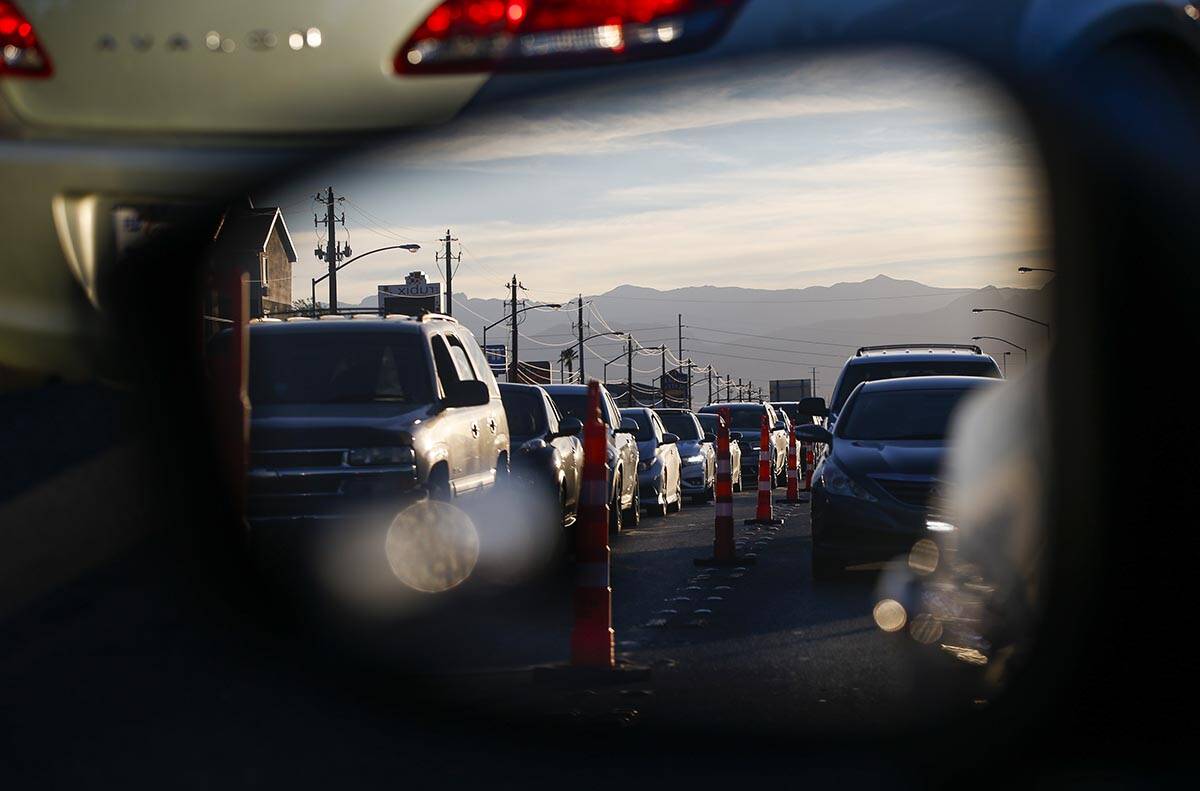 Traffic along Las Vegas Boulevard North as attendees make their way to th Las Vegas Motor Speed ...