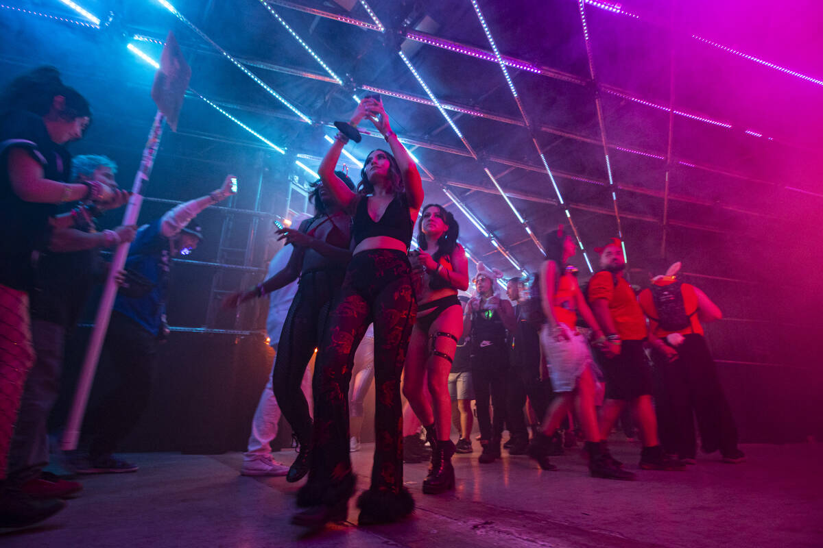 Attendees explore the Pixel Forest during the first day of the Electric Daisy Carnival at the L ...