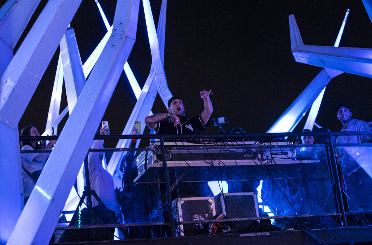 Illenium performs a surprise set at the Forest House art car during the first day of the Electr ...