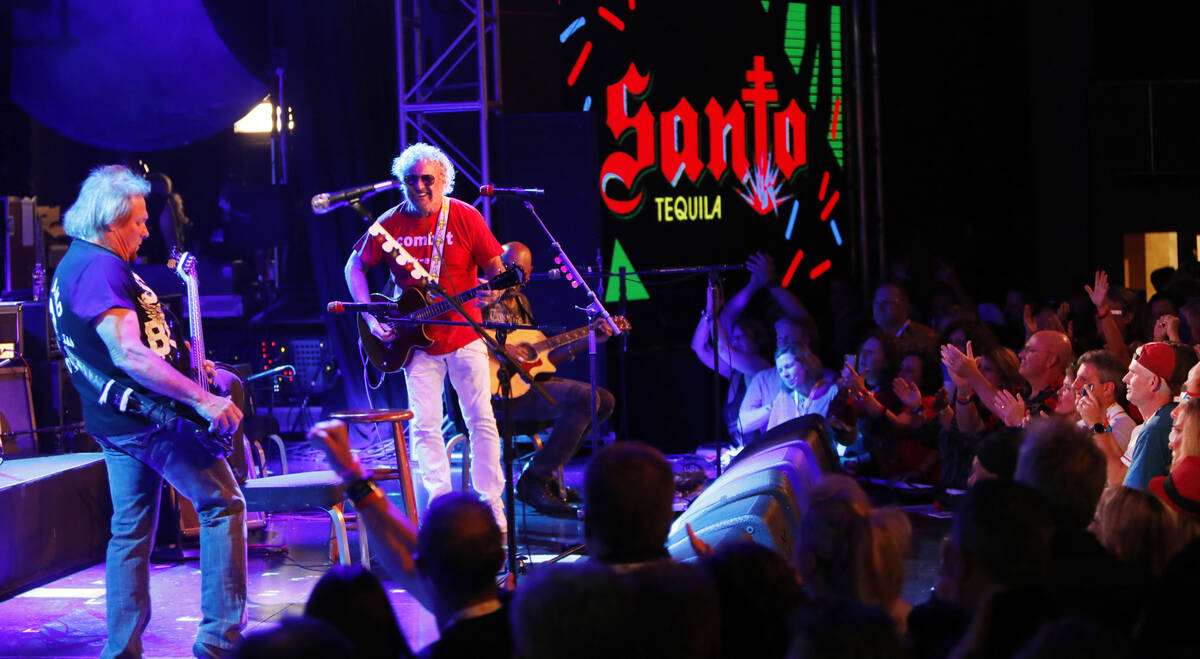 Michael Anthony, left, Sammy Hagar, center, and Vic Johnson, right, perform during Sammy Hagar ...