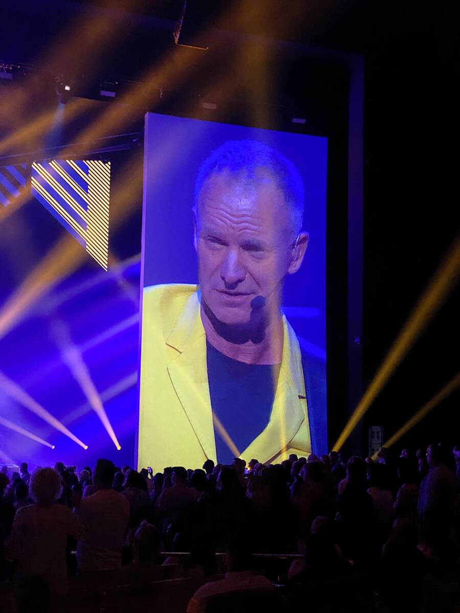 Sting performs during the premiere of "My Songs," his residency show at the Colosseum at Caesar ...