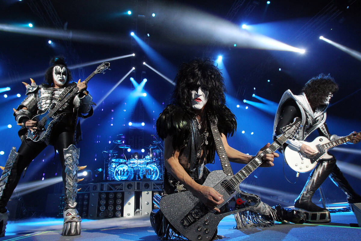 Members of the rock band Kiss, from left, Gene Simmons, Eric Singer, Paul Stanley and Tommy Tha ...