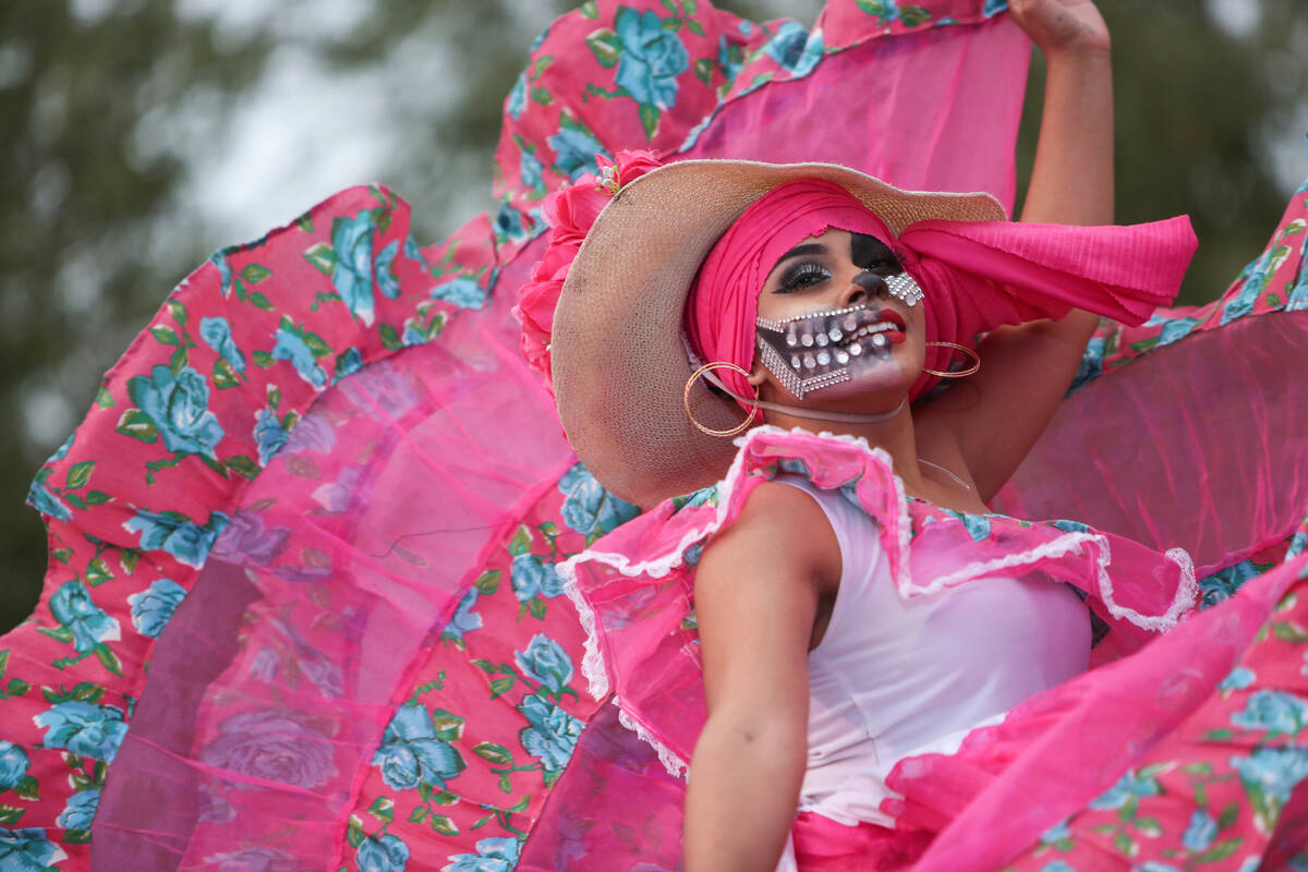 Ballet Folklorico Angeles de Agua Prieta performs at the Día de Muertos celebration at Las Veg ...