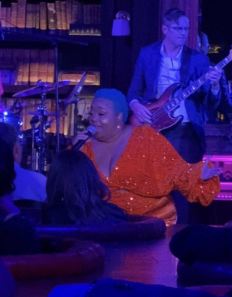 Vegas vocalist Skye Dee Miles is shown at NoMad Library at Park MGM on Halloween 2021. (John Ka ...