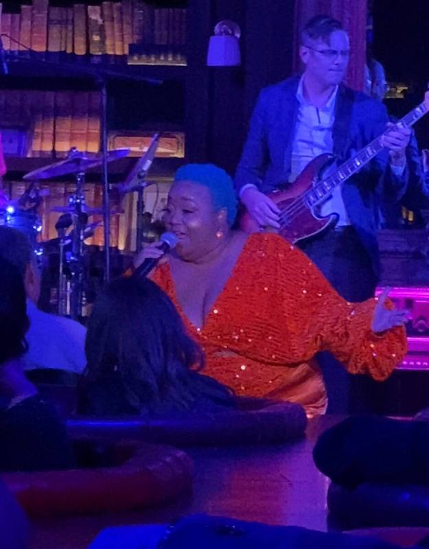 Vegas vocalist Skye Dee Miles is shown at NoMad Library at Park MGM on Halloween 2021. (John Ka ...