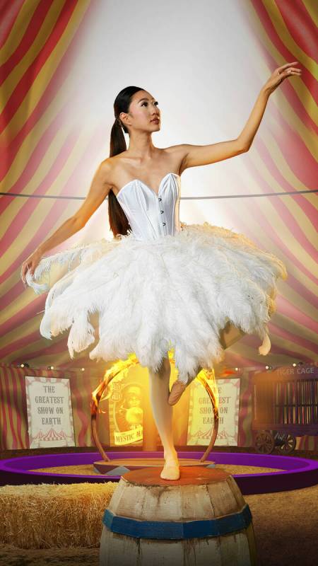 The Ballerina character is shown from "The Greatest Show On Earth" performing at Marquee Sunday ...