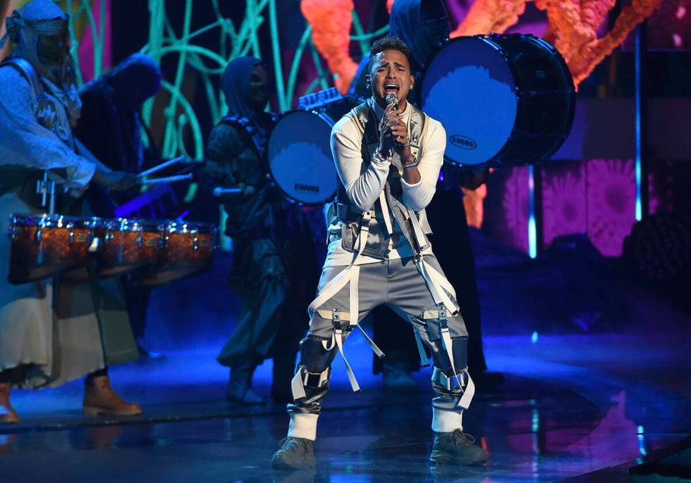 Ozuna performs a medley at the 20th Latin Grammy Awards on Thursday, Nov. 14, 2019, at the MGM ...