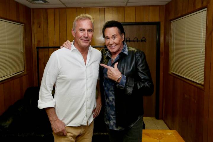 Kevin Costner and Wayne Newton are shown backstage at Sunset Station Amphitheater on Saturday, ...