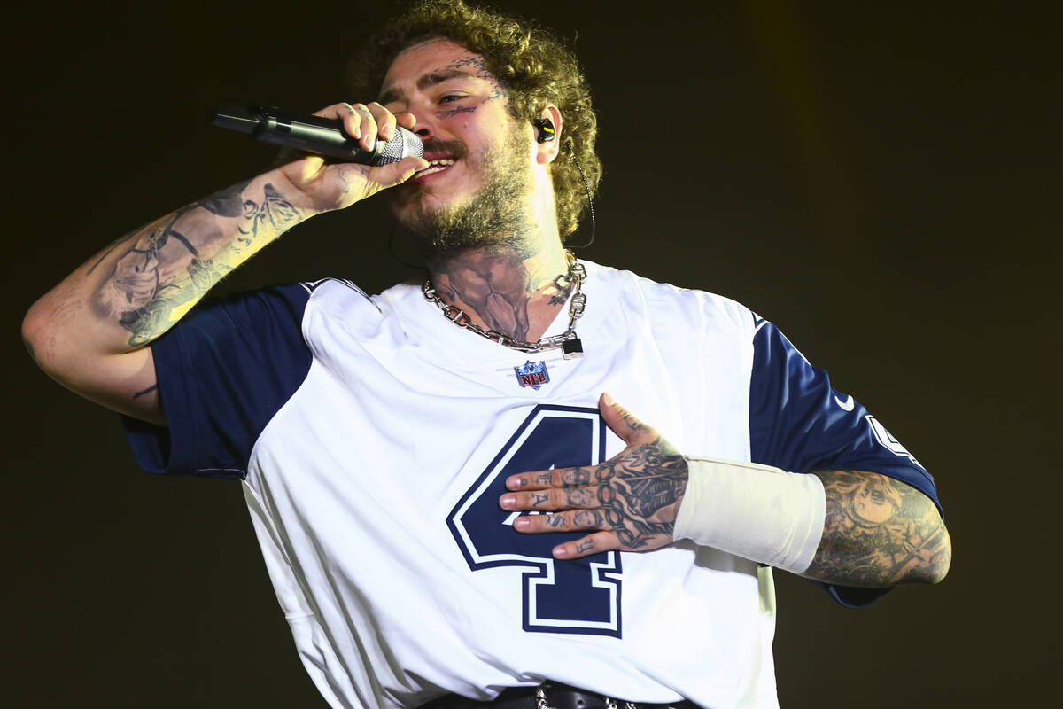 Post Malone performs at the downtown stage during day 3 of the Life is Beautiful festival in do ...