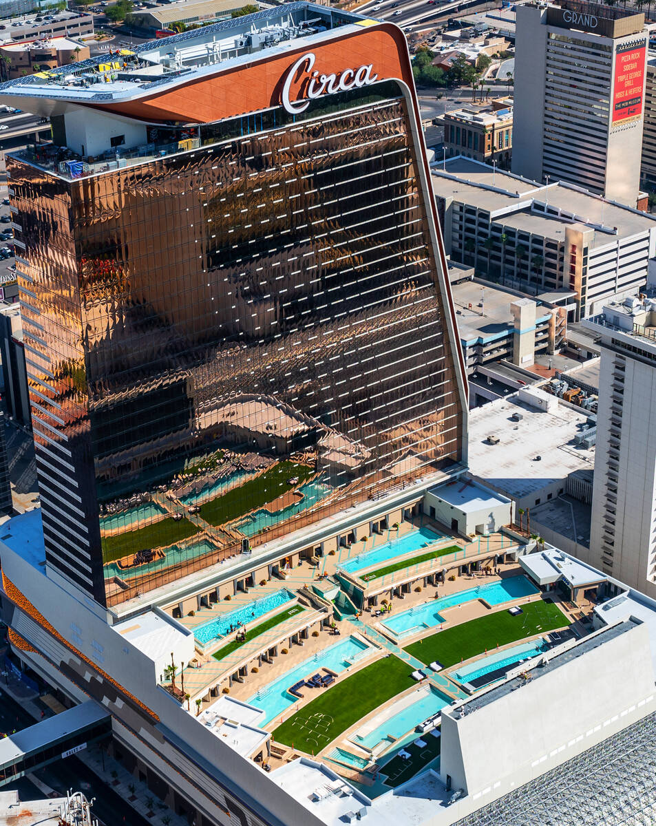A view of the Circa hotel tower, where on Wednesday, Nov. 10, 2011 10 CEOs will rappel down the ...