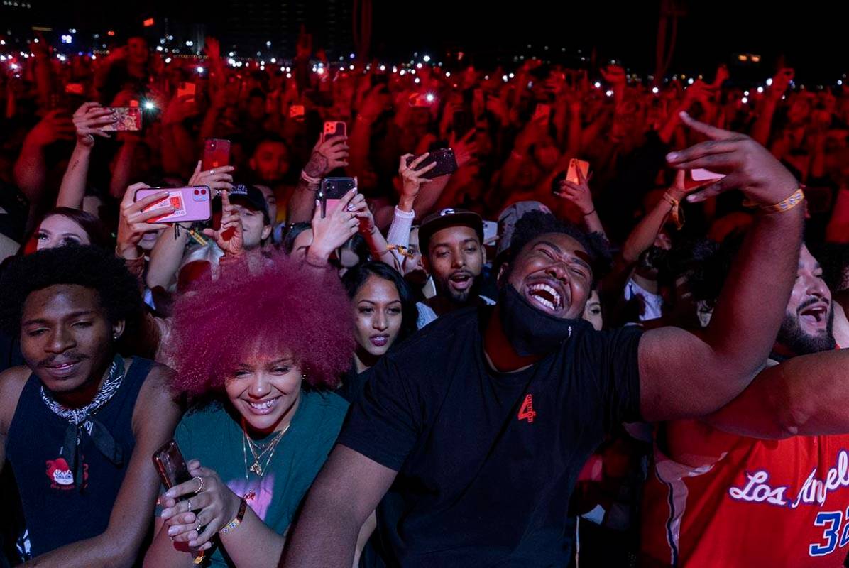 Festival goers dance during a performance at during Day N Vegas at the Las Vegas Festival Groun ...