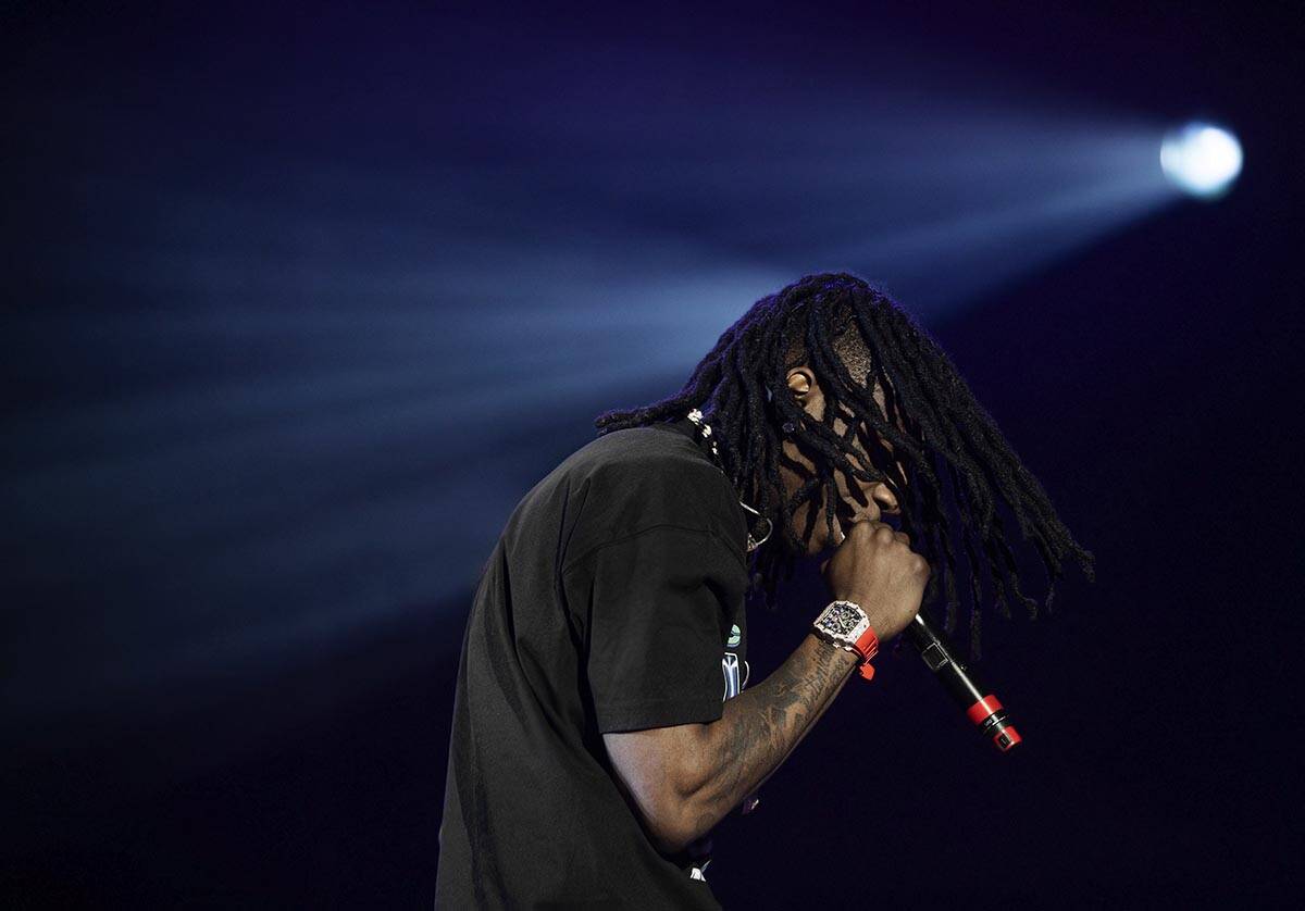 Polo G performs during Day N Vegas at the Las Vegas Festival Grounds on Saturday, Nov. 13, 2021 ...