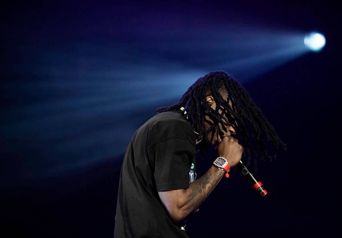 Polo G performs during Day N Vegas at the Las Vegas Festival Grounds on Saturday, Nov. 13, 2021 ...