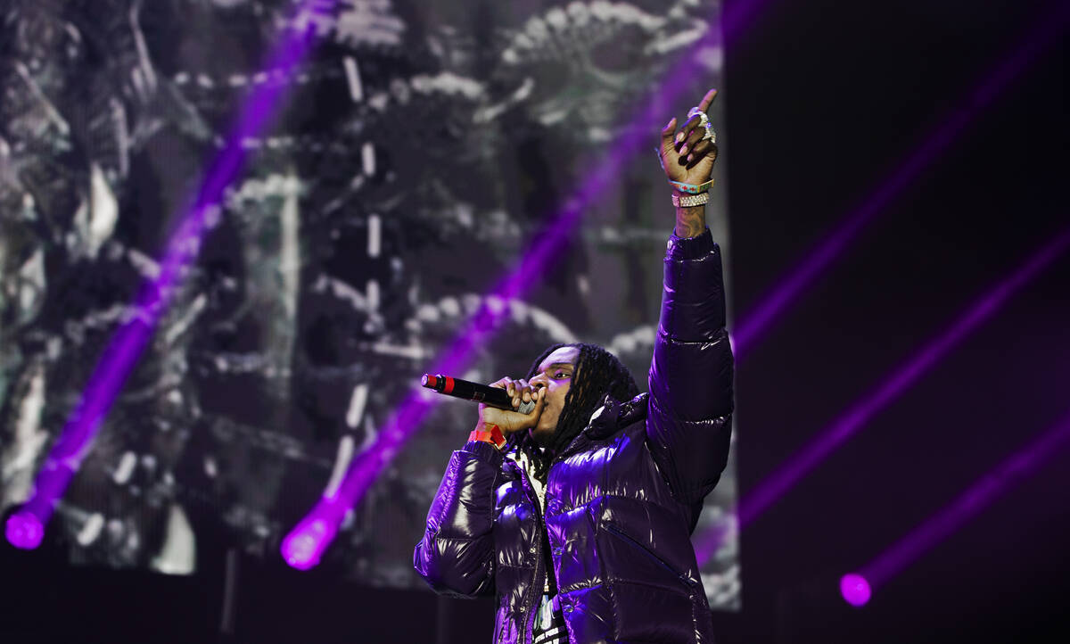 Polo G performs during Day N Vegas at the Las Vegas Festival Grounds on Saturday, Nov. 13, 2021 ...