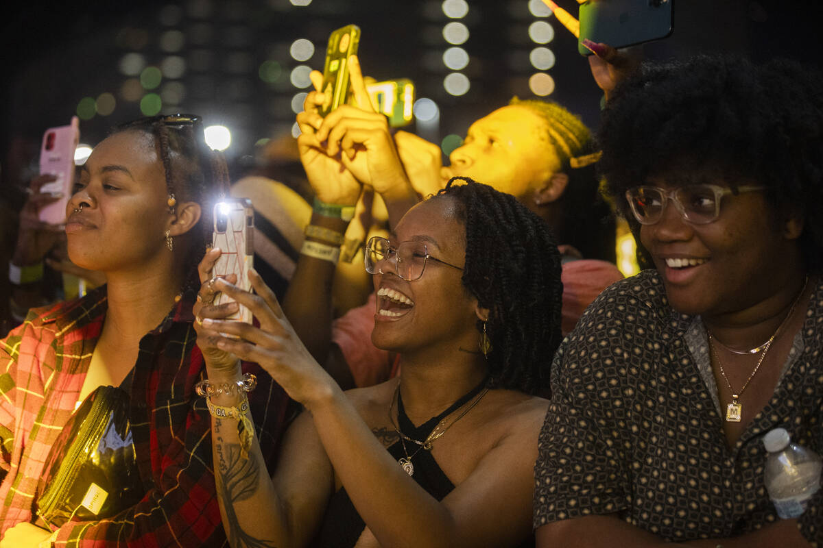 Festival goers listen to a performance during Day N Vegas at the Las Vegas Festival Grounds on ...
