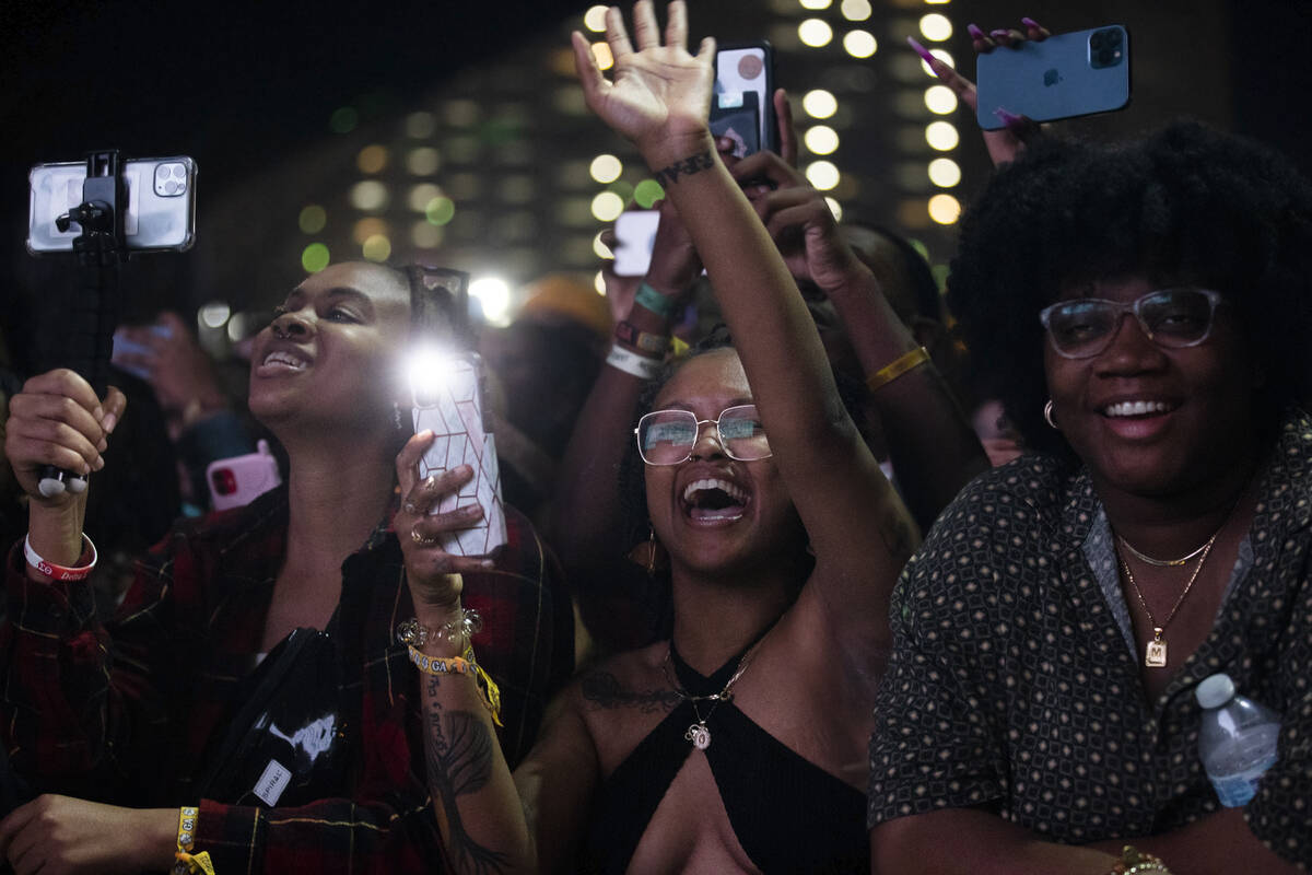 Festival goers listen to a performance during Day N Vegas at the Las Vegas Festival Grounds on ...