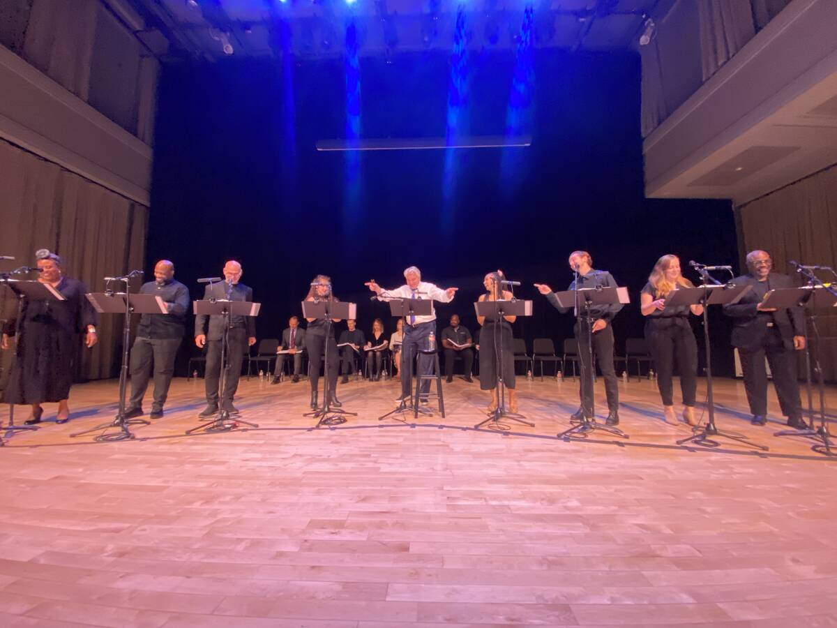 The cast of "Goodman: An American Musical" is shown during the musical's showcase at Troesh Th ...