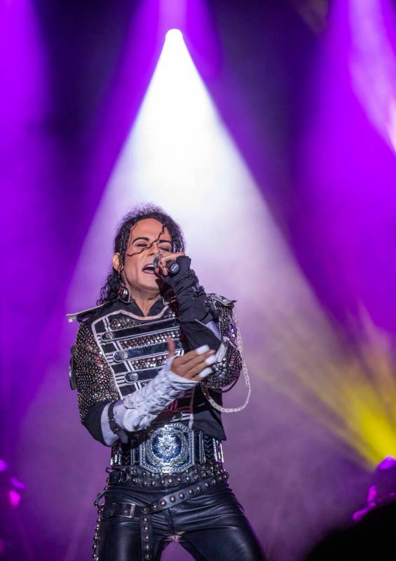 Jalles Franca as Michael Jackson sings during the opening performance of MJ Live at The STRAT b ...