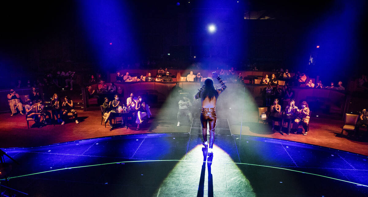 Jalles Franca as Michael Jackson greets the audience during the opening performance of MJ Live ...