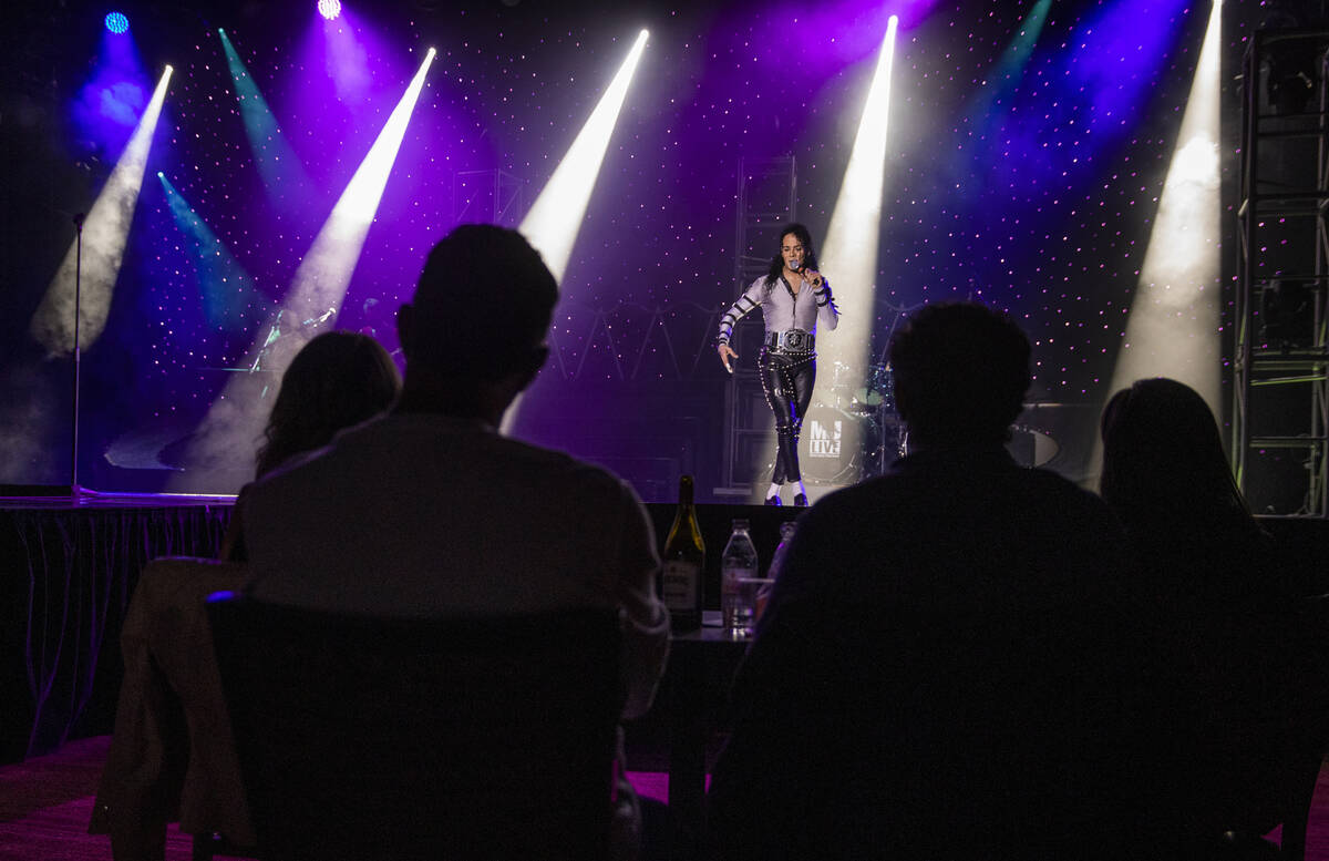 Jalles Franca as Michael Jackson sings during the opening performance of MJ Live at The STRAT b ...