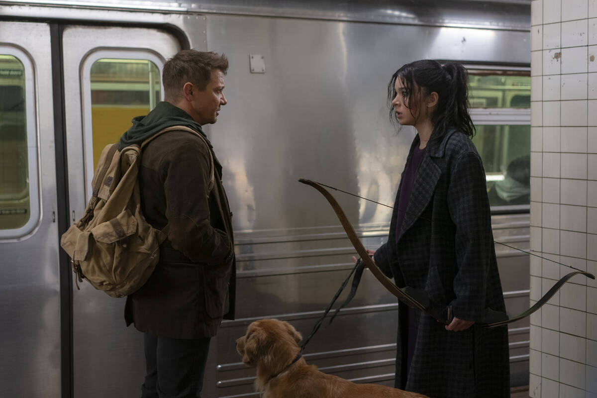 (L-R): Hawkeye/Clint Barton (Jeremy Renner) and Kate Bishop (Hailee Steinfeld) in Marvel Studio ...