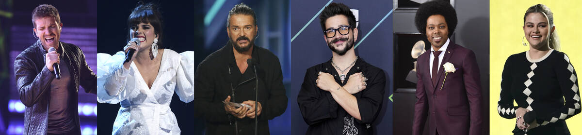 This combination of photos shows Grammy nominees for best Latin pop album, from left, Pablo Alb ...