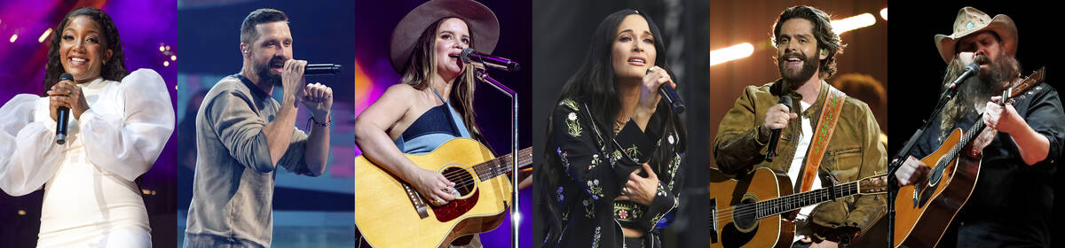 This combination of photos shows Grammy nominees for best country song, from left, Mickey Guyto ...