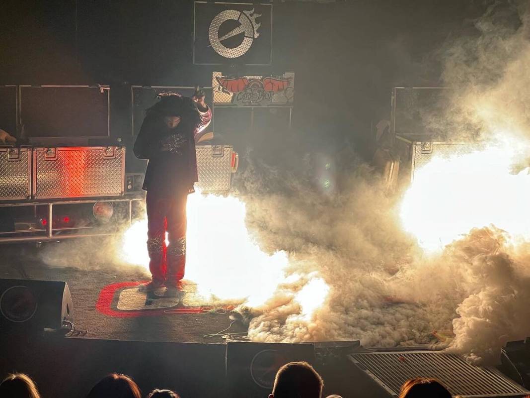 Carrot Top performs during his 16th anniversary show at the Luxor on Monday, Nov. 22, 2021. (Jo ...