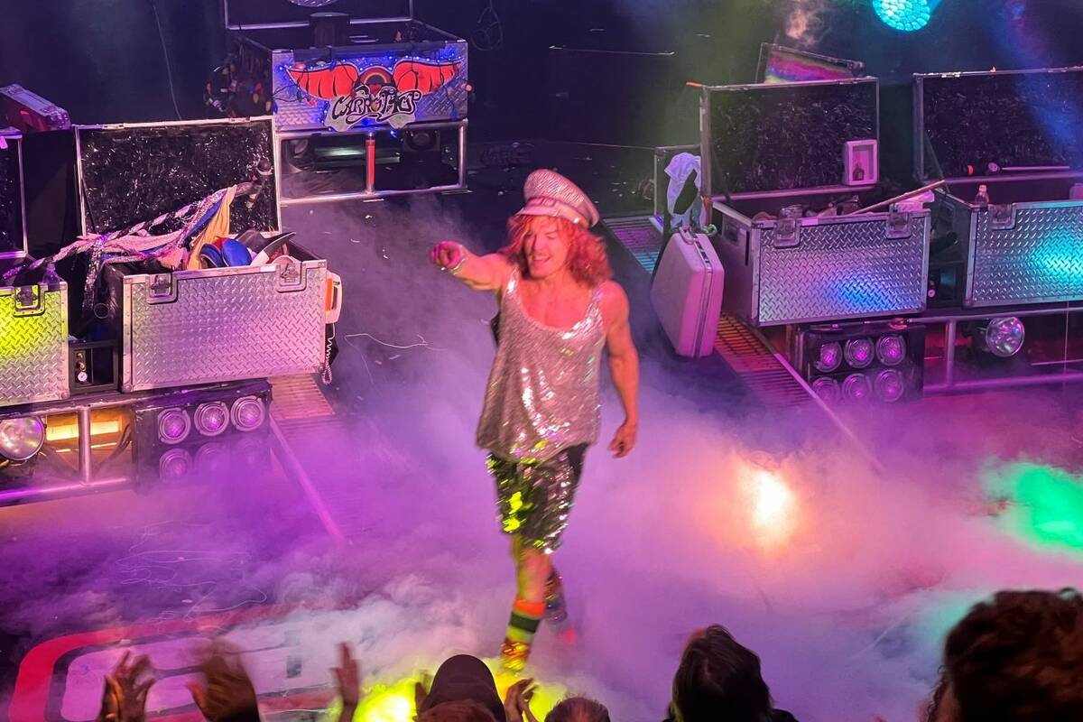Carrot Top performs during his 16th anniversary show at the Luxor on Monday, Nov. 22, 2021. (Jo ...