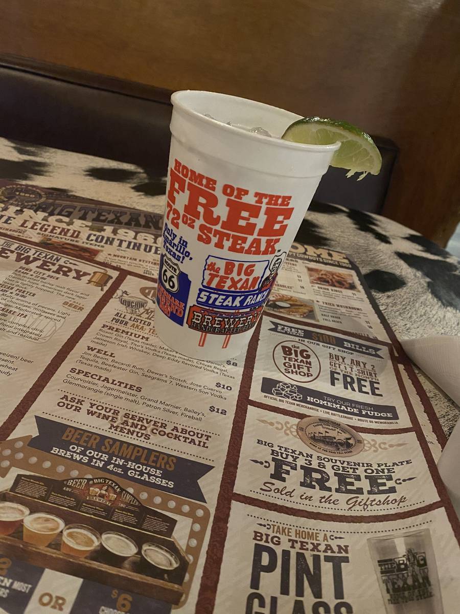 A cup of FizzyWater is shown at Big Texan Steak Ranch in Amarillo, Texas on May 4, 2021. (John ...