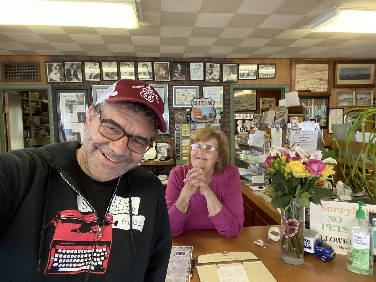 Review-Journal columnist John Katsilometes is shown with Munger Moss Motel owner Ramona Lehman ...