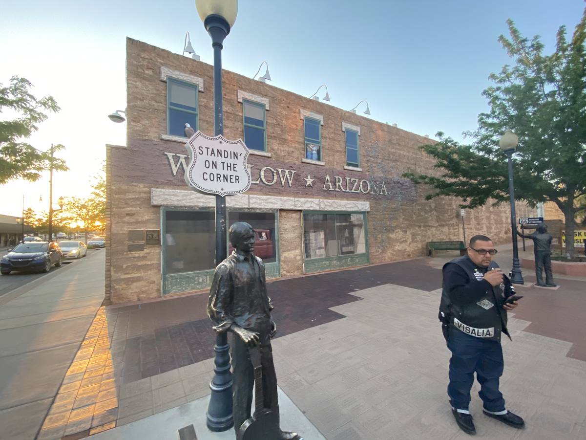 A statue of what is purported to be "Take It Easy" co-writer and rock icon Jackson Browne and a ...