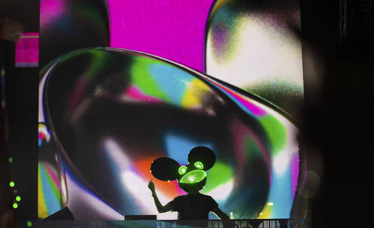 Deadmau5 performs for a crowd of over ten thousand people at a show hosted by Insomniac at The ...