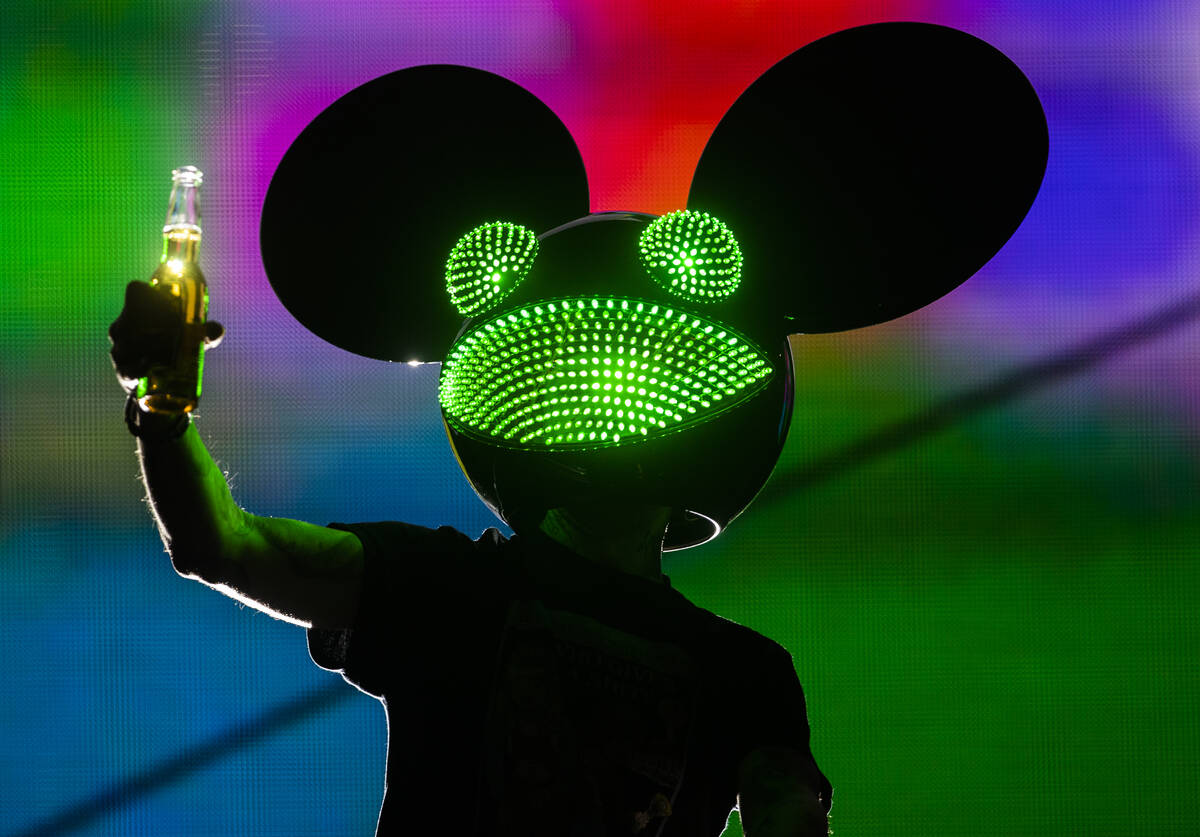 Deadmau5 performs for a crowd of over ten thousand people at a show hosted by Insomniac at The ...