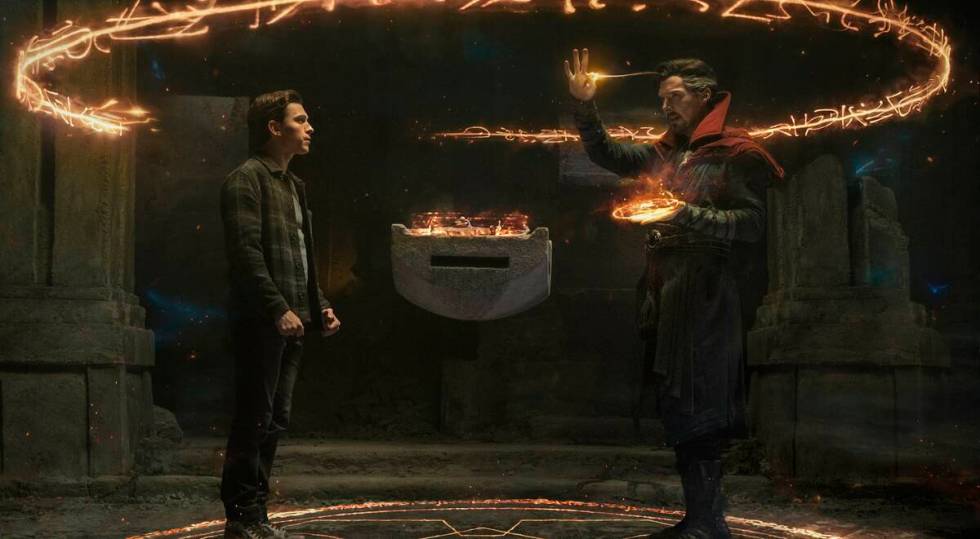 Tom Holland stars as Peter Parker/Spider-Man and Benedict Cumberbatch stars as Doctor Strange i ...