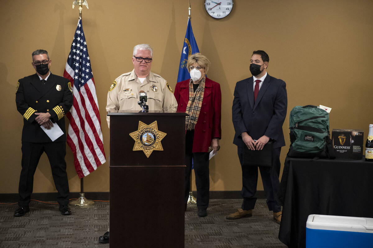 Undersheriff Christopher Darcy, second from left, Clark County Deputy Fire Chief Warren Whitney ...