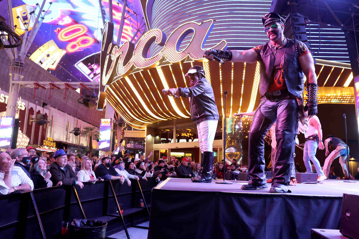 The Village People perform on New Year's Eve at the Fremont Street Experience in downtown Las V ...